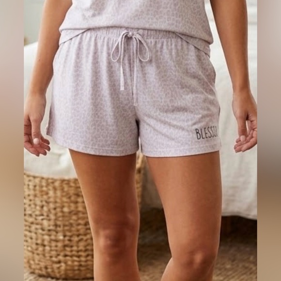 Rae Dunn Other - Rae Dunn Pink ‘BLESSED’ Leopard Print Pajama Shorts
